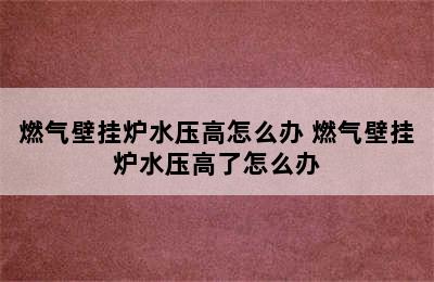 燃气壁挂炉水压高怎么办 燃气壁挂炉水压高了怎么办